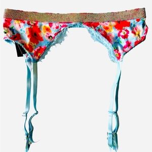 W/ Tags Happy Poppy blue rhinestone garter belt VICTORIA'S SECRET BRAND NEW